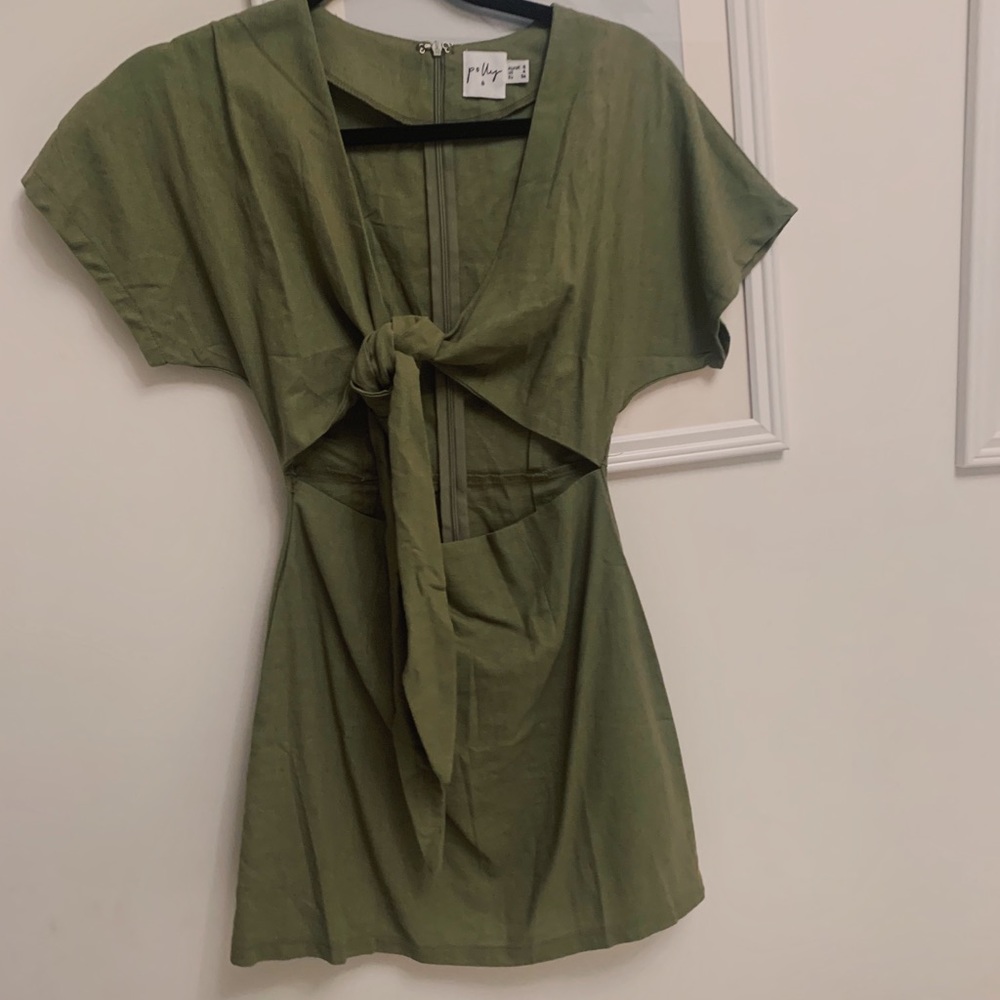 Olive Princess Polly khaki tie cut out dress